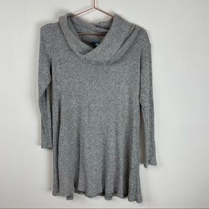 neely Gray Ribbed Cowl Neck Long Sleeve Tunic Top